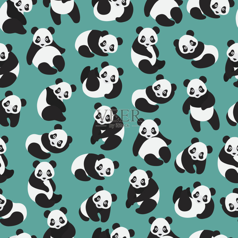 无缝可爱的小熊猫图案。正版插画素材