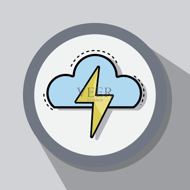 扁平线条雷暴天气图标图标素材