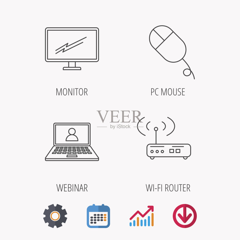 WiFi路由器、电脑鼠标和电视屏幕图标图标素材