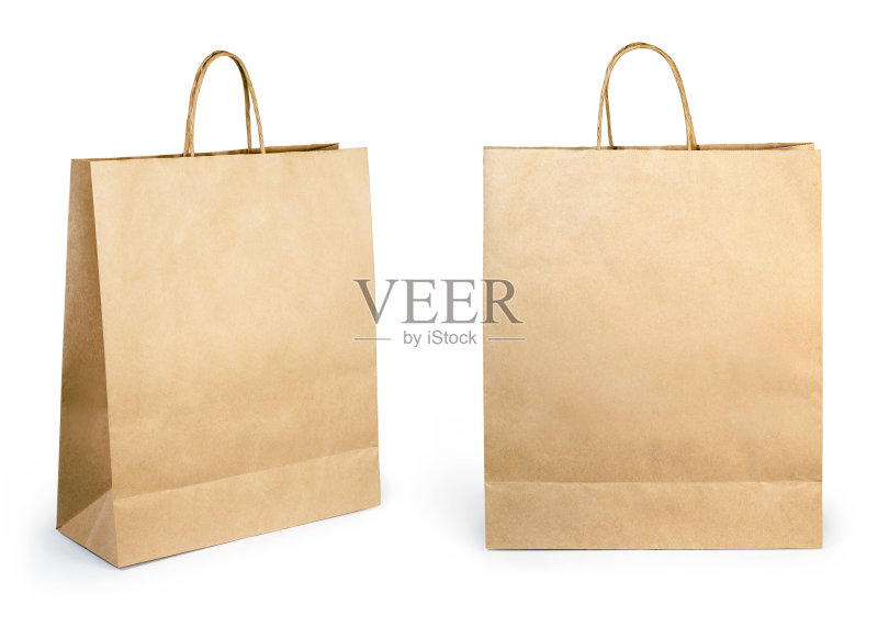 空白棕色纸袋孤立在白色背景正版图片素材