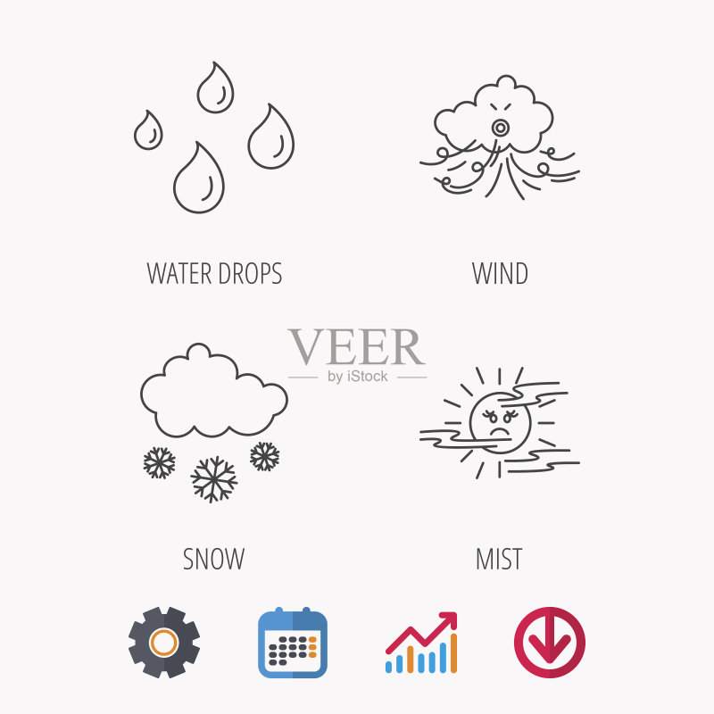 天气、雪和雨图标。月夜图标素材