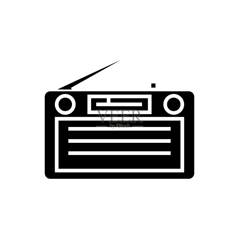 收音机图标矢量图,黑色标志,独立背景图标素材