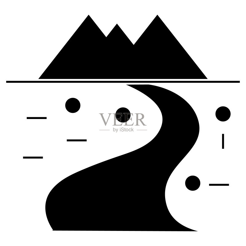 通往山脉的蜿蜒公路图标矢量插图图标素材