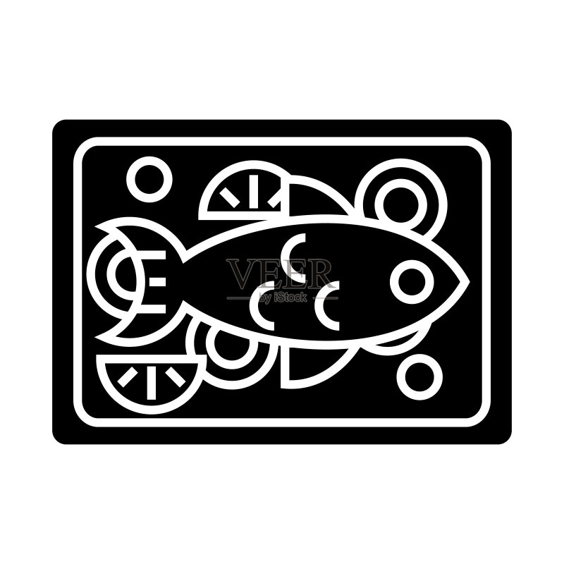 炸鱼图标,矢量插图,孤立背景上的黑色标志图标素材