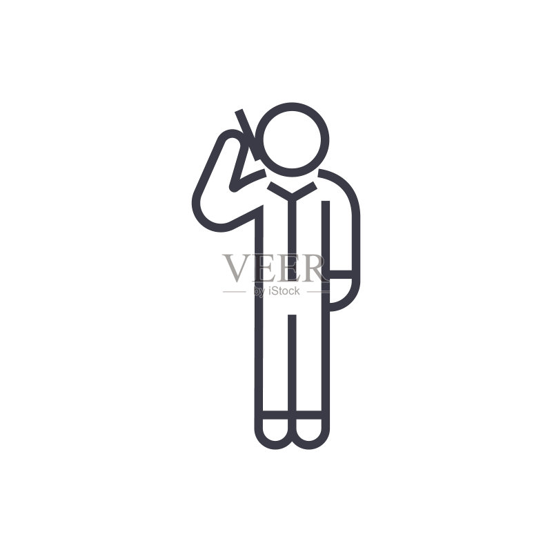 男人用智能手机打电话线性图标,矢量图,独立背景图标素材
