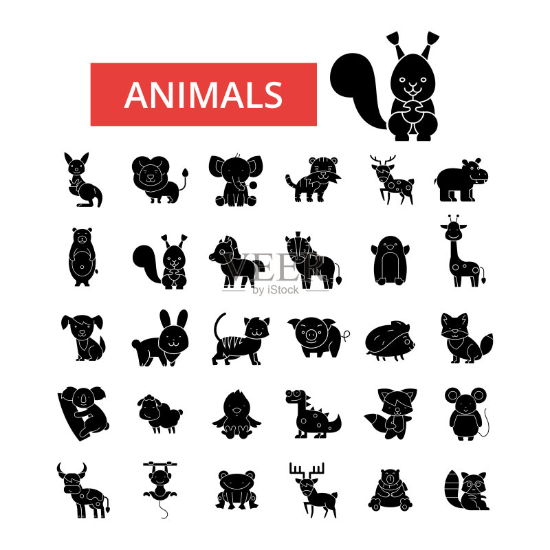 可爱动物插画细线图标矢量符号轮廓简笔画集图标素材