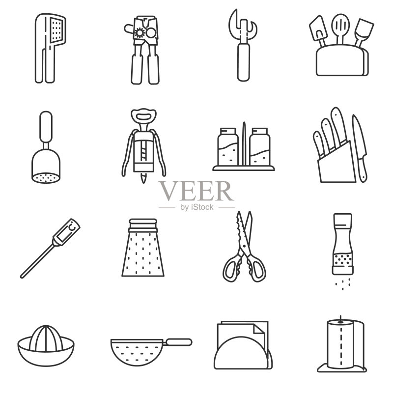 厨房用具图标集(可编辑描边)图标素材