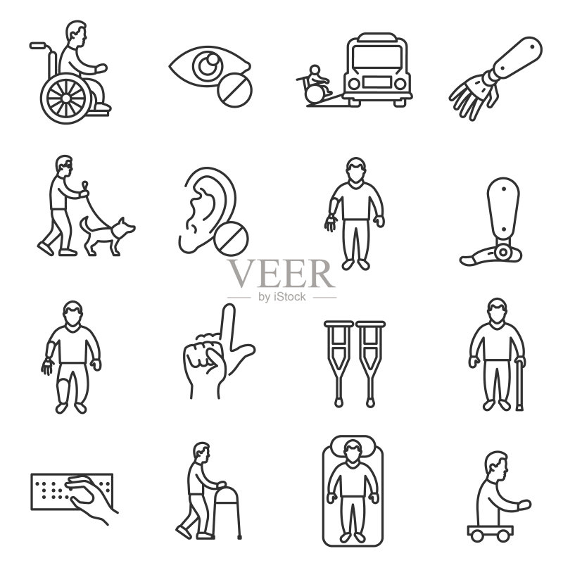 残疾人图标集(可编辑描边)图标素材
