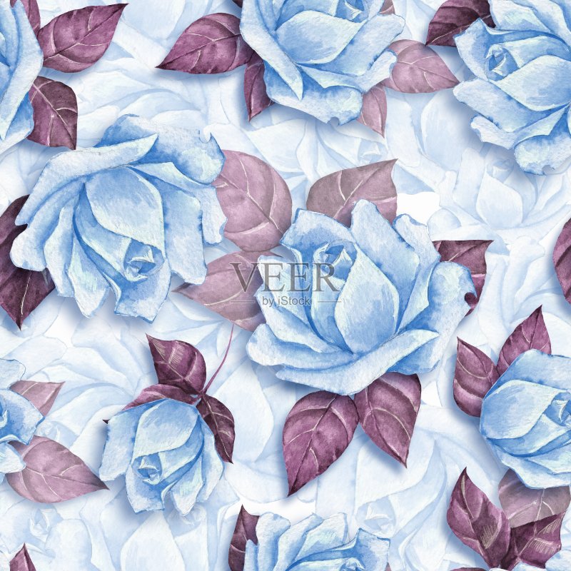 花无缝模式与蓝色玫瑰21正版插画素材