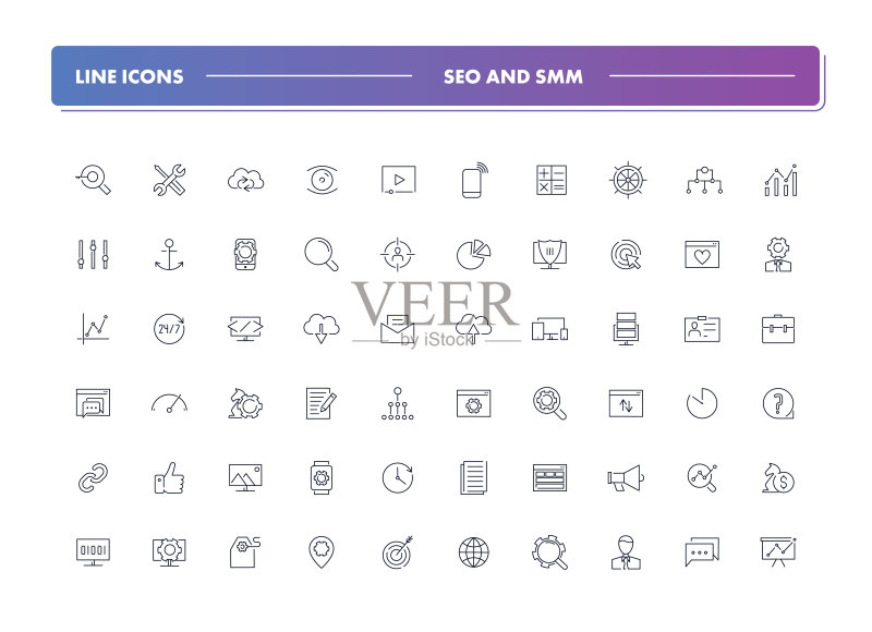 60个线性图标:SEO和SMM图标素材
