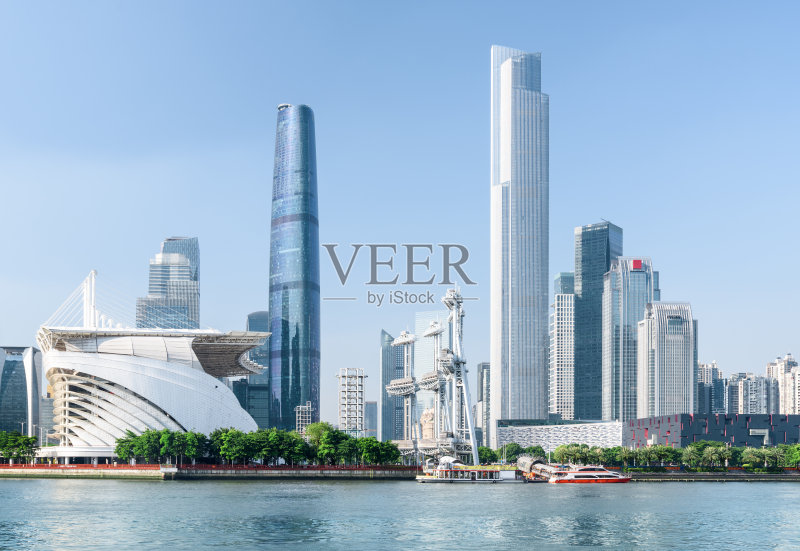 风景优美的珠江和摩天大楼,中国广州正版图片素材