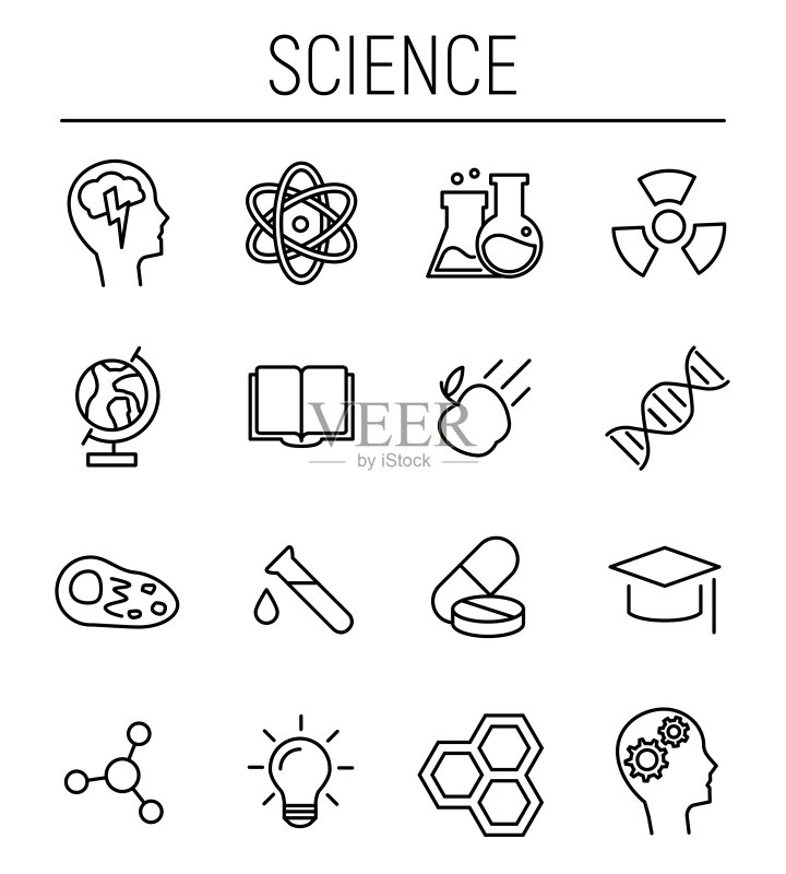 现代细线风格科学图标集图标素材