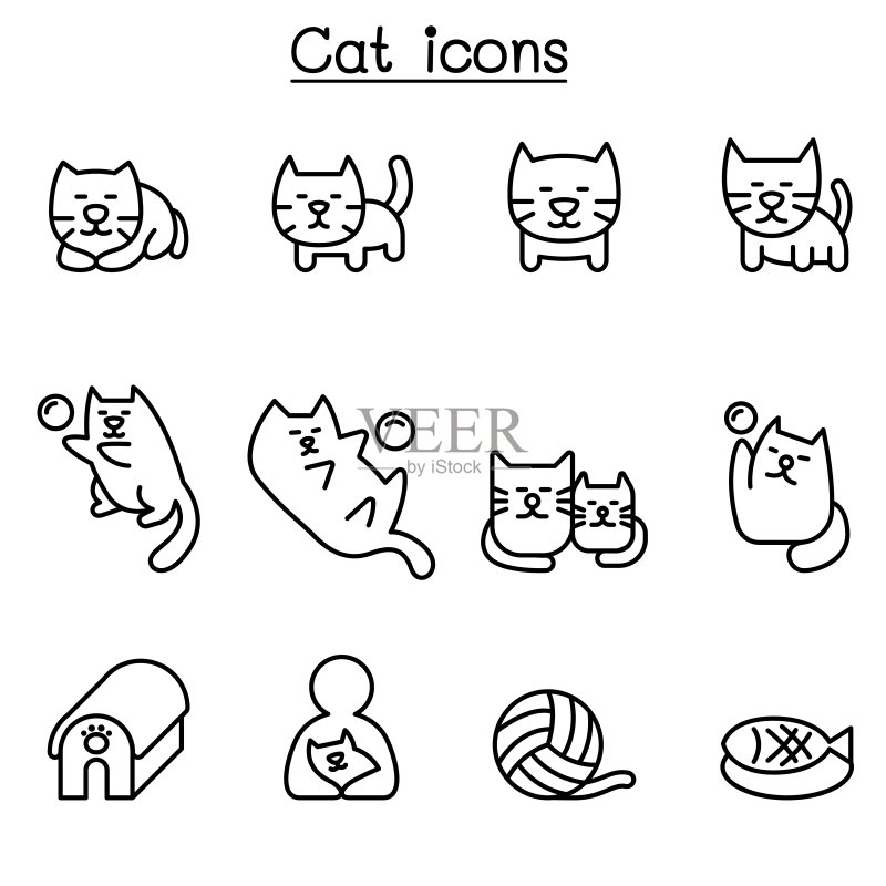 细线风格猫咪图标合集图标素材