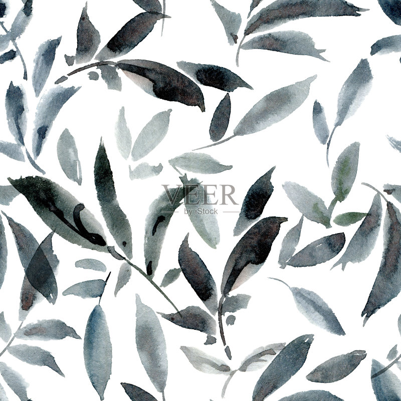 有叶的水彩模式正版插画素材