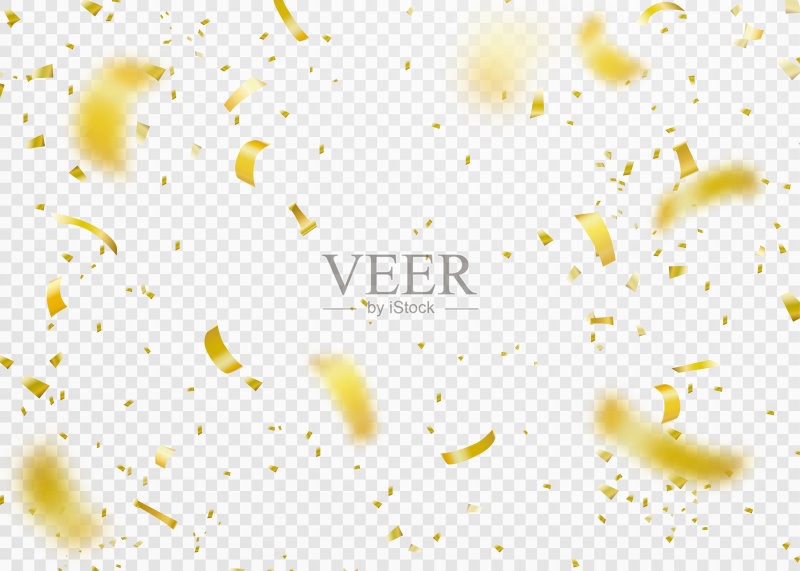 五彩纸屑背景。闪亮的金箔片飘落派对,生日正版元素素材