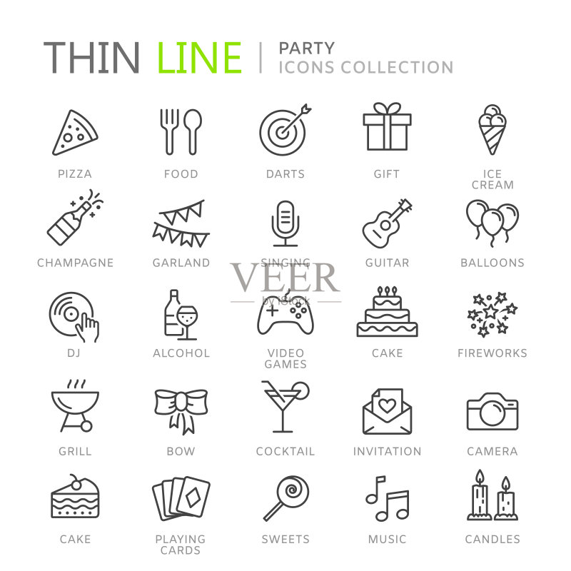 收集的细线图标正版插画素材