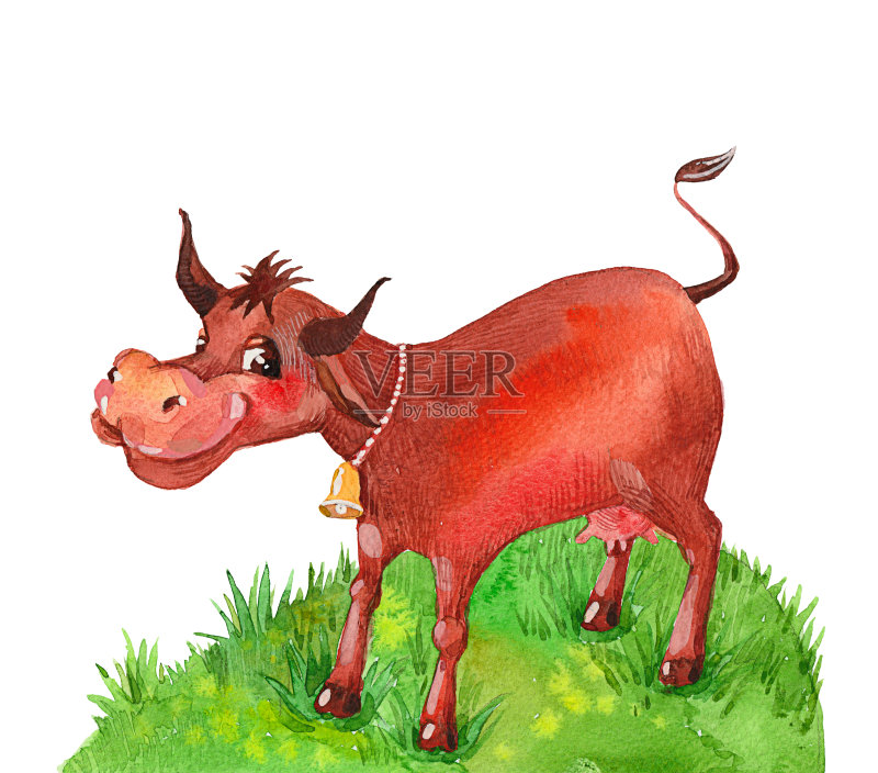 小山上的牛正版插画素材