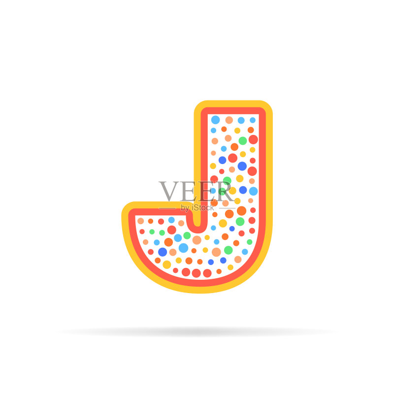 带圆圈和笔触抽象图标设计的点和字母J图标。创意符号设计矢量图,在白色背景上隔离图标素材