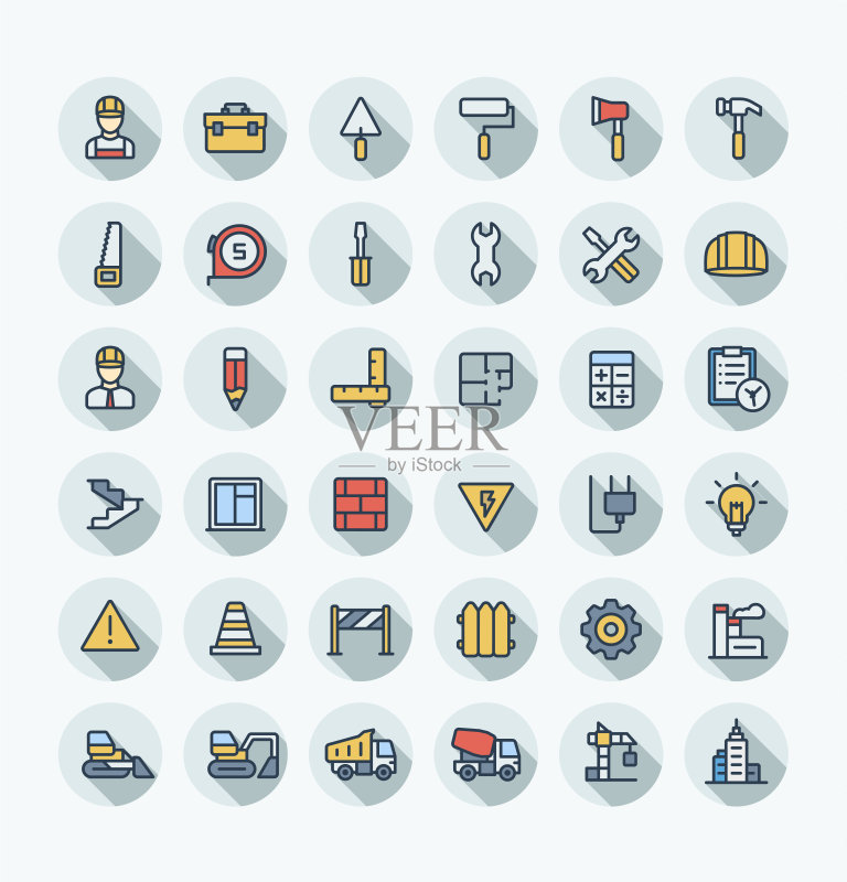 建筑工业工程细线图标矢量扁平合集图标素材