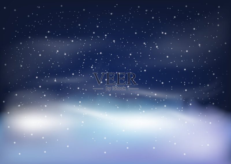 冬天的风景与飘落的雪。圣诞和新年背景。矢量插图。正版插画素材