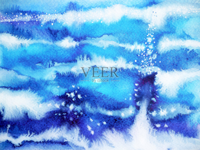 蓝波极简水彩画手绘日式设计插画正版插画素材
