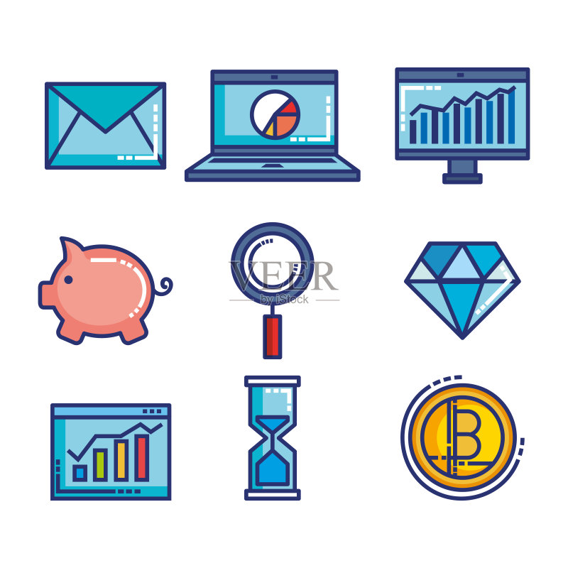 金融科技扁平风格图标集合图标素材