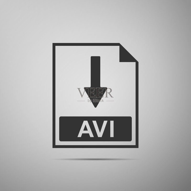 AVI文件图标,灰色背景上的AVI下载按钮,扁平设计矢量图图标素材