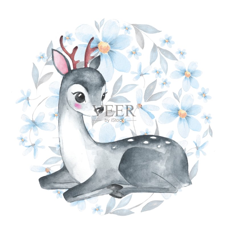 婴儿鹿。可爱的小鹿。水彩正版插画素材