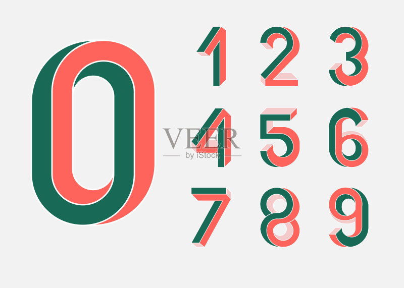 不可能的形状。孟菲斯风格。80年代风格的彩色数字。在等距视图的基础上构造的向量数集。低多边形3d字符。向量正版元素素材