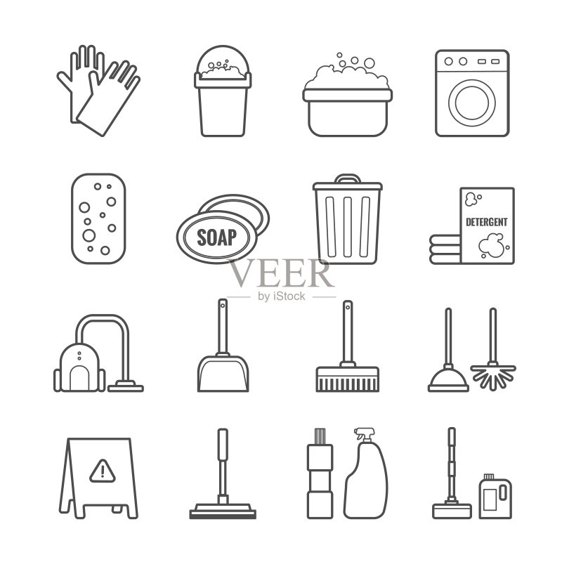用于网页、印刷、移动应用程序设计的矢量轮廓清洁图标集图标素材