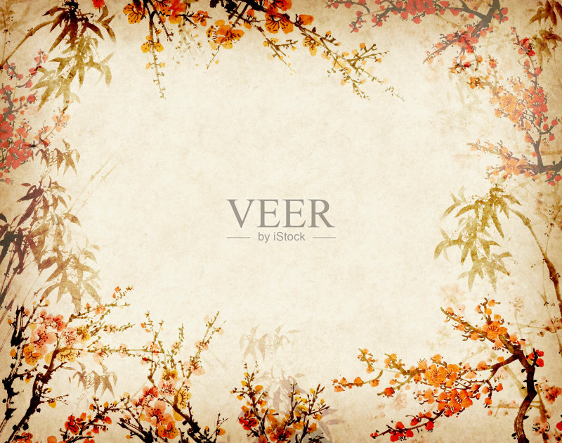 水墨梅花竹子图正版插画素材