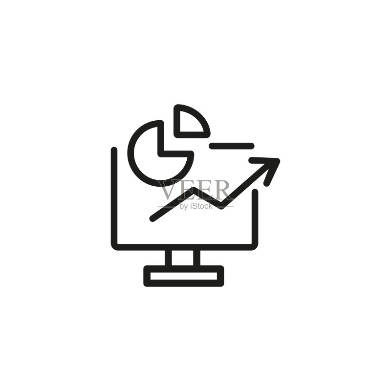 带有增长图表的显示器图标素材
