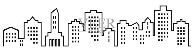 城市的剪影,一组带窗户的房子正版元素素材