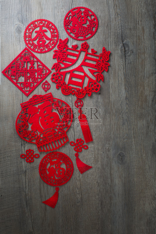 平铺春节装饰文字空间形象。正版图片素材