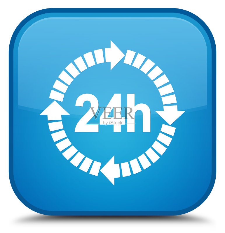 24小时送达图标(青蓝色方形按钮)图标素材