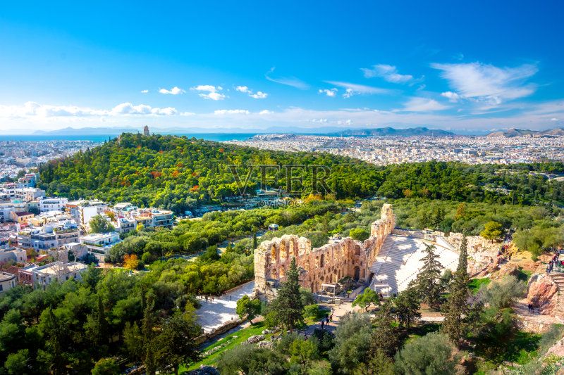 希腊雅典卫城废墟下的希罗迪翁·阿提库斯剧场。正版图片素材