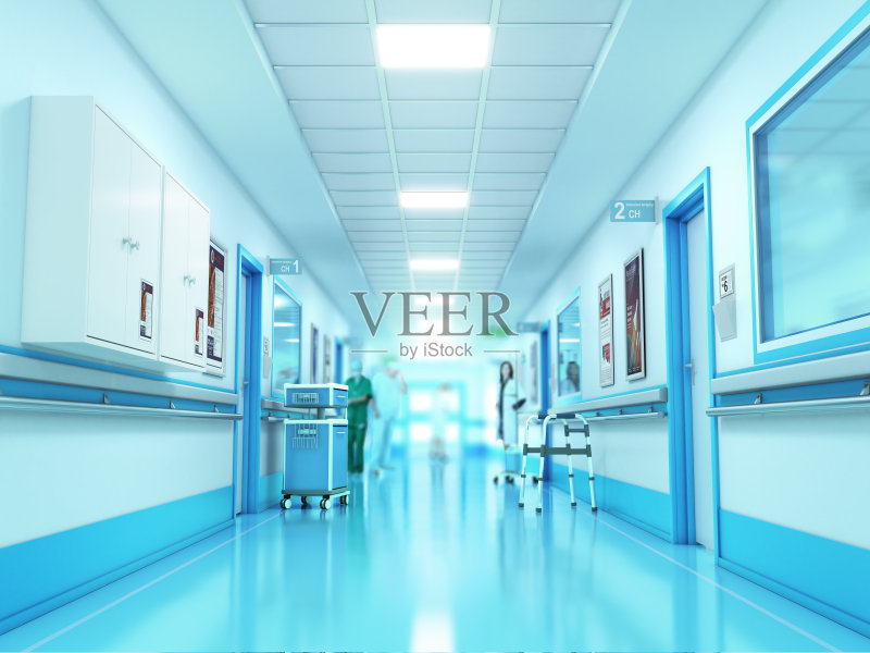 医学概念。有病房的医院走廊。正版图片素材