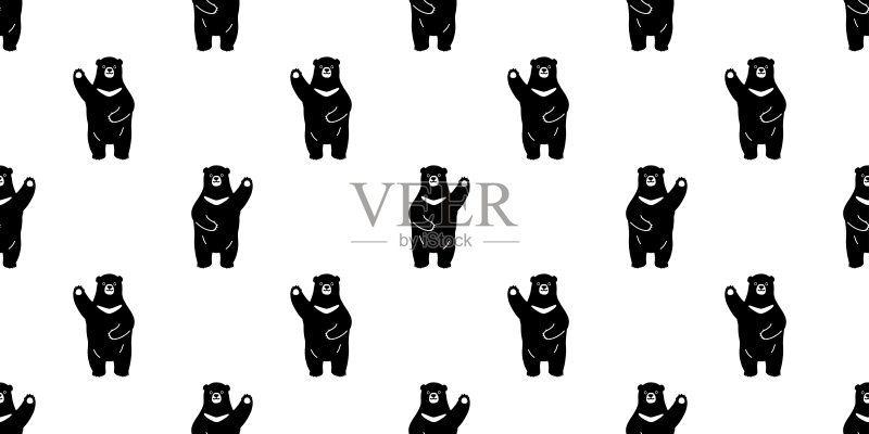 黑熊北极熊无缝图案Hand up孤立的壁纸背景正版元素素材