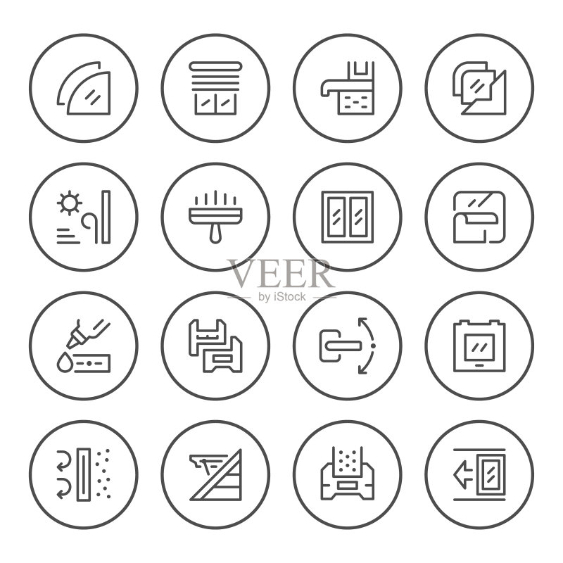 窗户圆形线性图标集图标素材