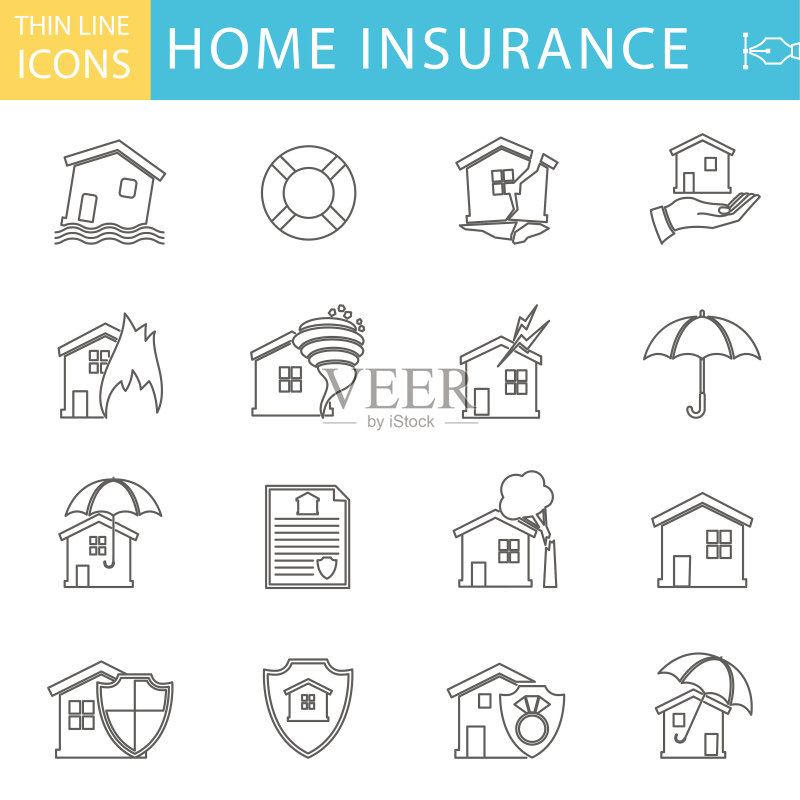 房主保险细线图标集图标素材