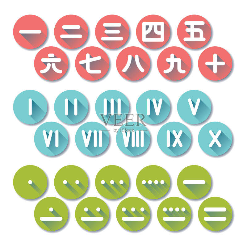 不同文化(中国、罗马和玛雅)的数字图标图标素材
