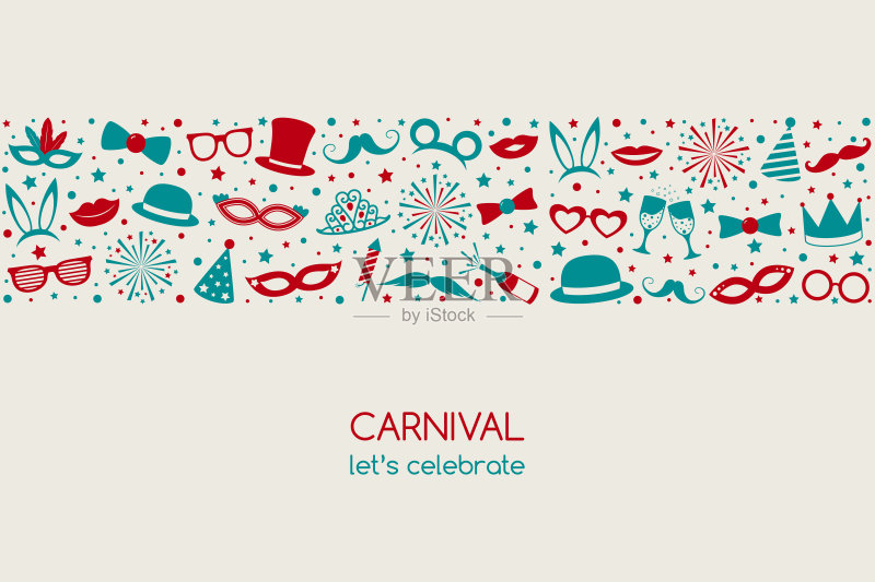 嘉年华派对横幅在复古风格与有趣的图标和问候。向量。正版插画素材
