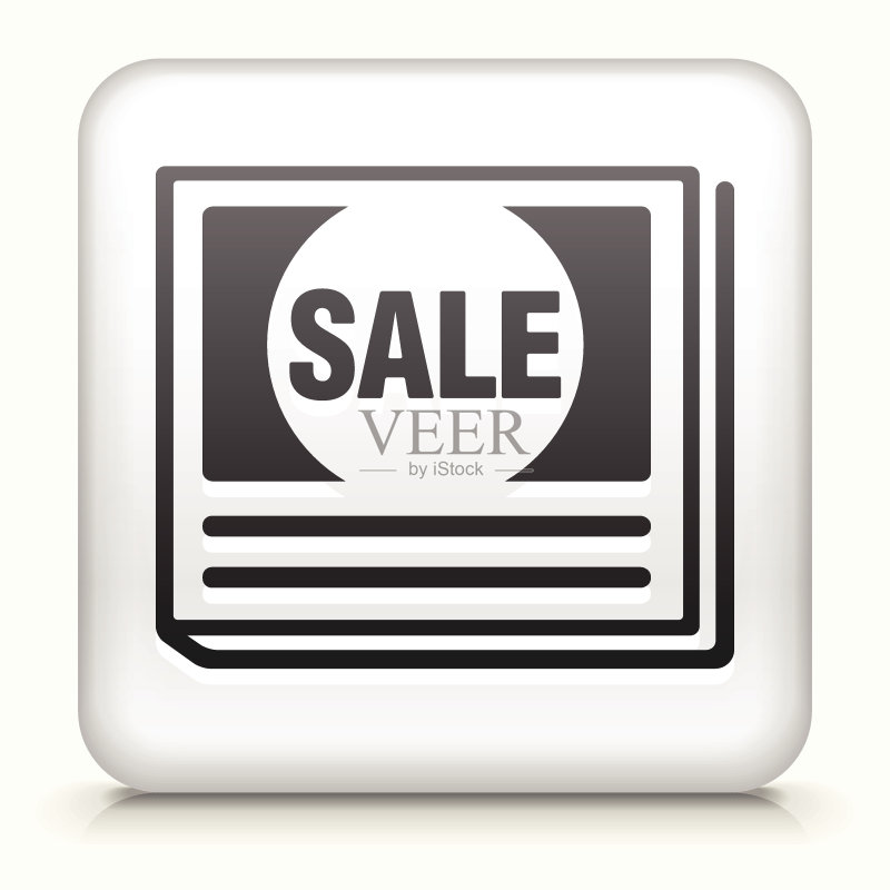 带有促销报纸界面图标的方形按钮图标素材