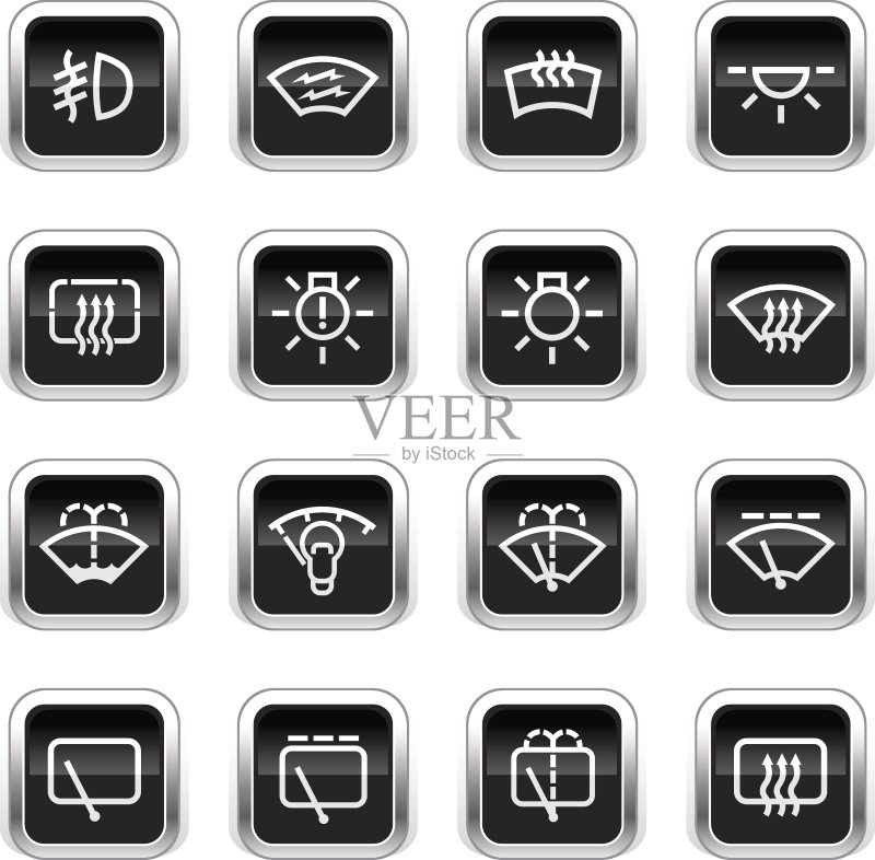 超光泽黑色图标 - 汽车控制指示器图标素材