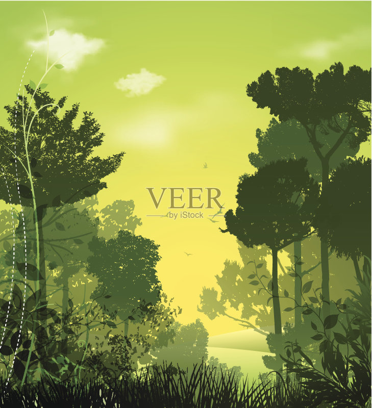 树的轮廓景观正版插画素材