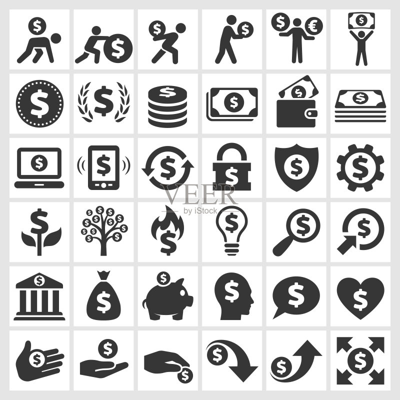 美元金融黑白矢量图标集图标素材