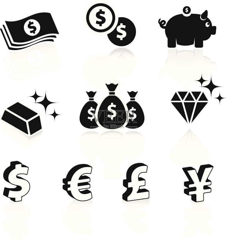 金钱财富免版税矢量图标集图标素材