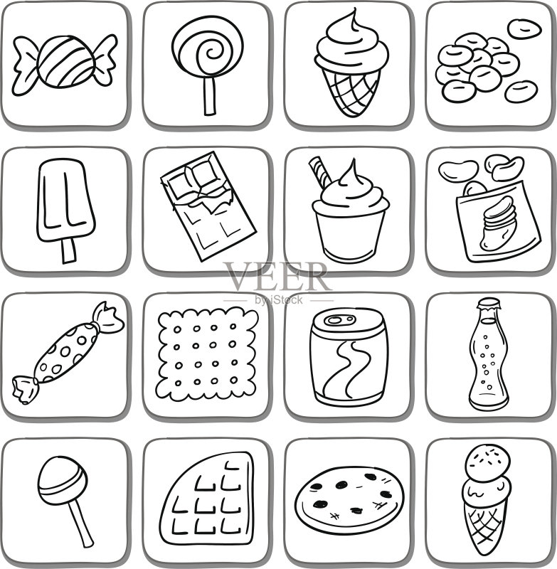 黑白涂鸦零食图标合集图标素材
