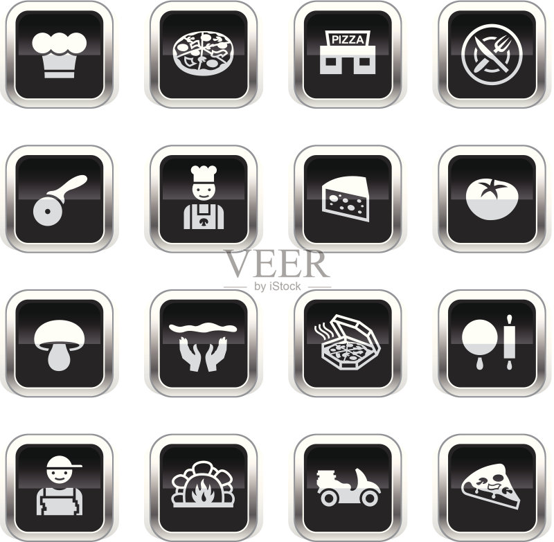 超光泽黑色图标 - 比萨店图标素材