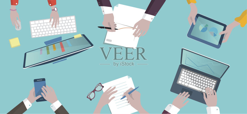 顶部插图分析商务会议平面设计正版插画素材